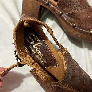 Sbicca Brown Leather Clog Mules with Studded Trim